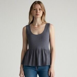 T.LA Anthropologie Peplum Tank Top Womens‎ Size XL Gray Ribbed Pleats USA Made